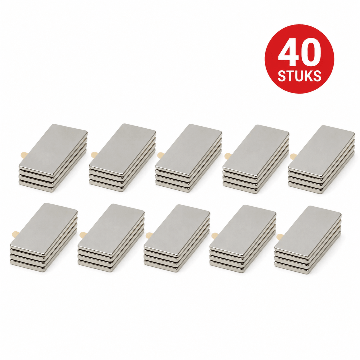 Neodymium Blokmagneet 40 x 12 x 1 mm N45 zelfklevend NiCuNi - 40 stuks - Magnetenspecialist Import & Export B.V.