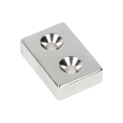 Neodym-Blockmagnet mit 2x Bohrung/Senkung 30 x 20 x 8 mm N48 NiCuNi Südpol
