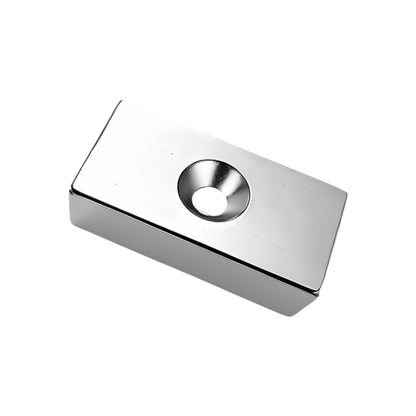 Neodym Blockmagnet mit Bohr-/Senkloch 40 x 20 x 10 mm N45 NiCuNi Südpol