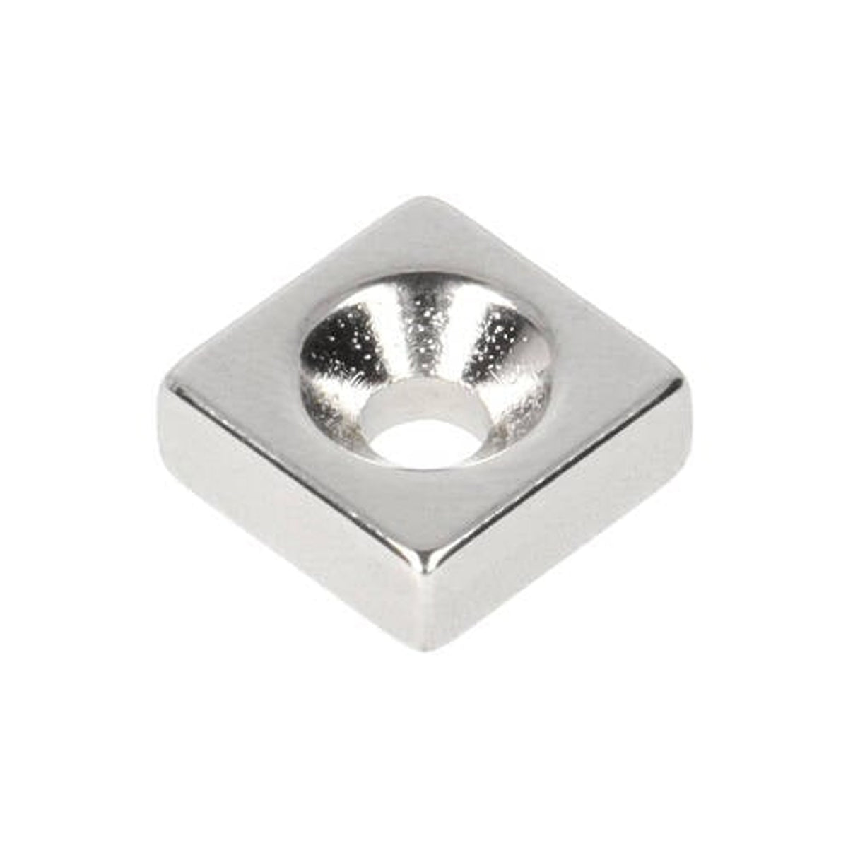 Neodym-Blockmagnet mit Bohr-/Senkloch 13,5 x 13,5 x 5 mm N48 NiCuNi Nordpol