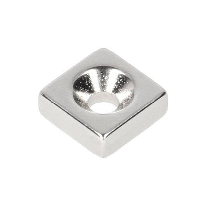 Neodym-Blockmagnet mit Bohr-/Senkloch 13,5 x 13,5 x 5 mm N48 NiCuNi Nordpol
