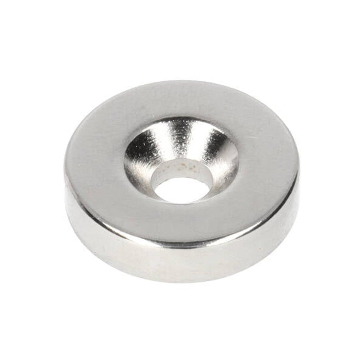 Neodym Ringmagnet Ø20 x Ø9,8 x 5 mm N35 NiCuNi mit Bohr-/Senkloch Südpol
