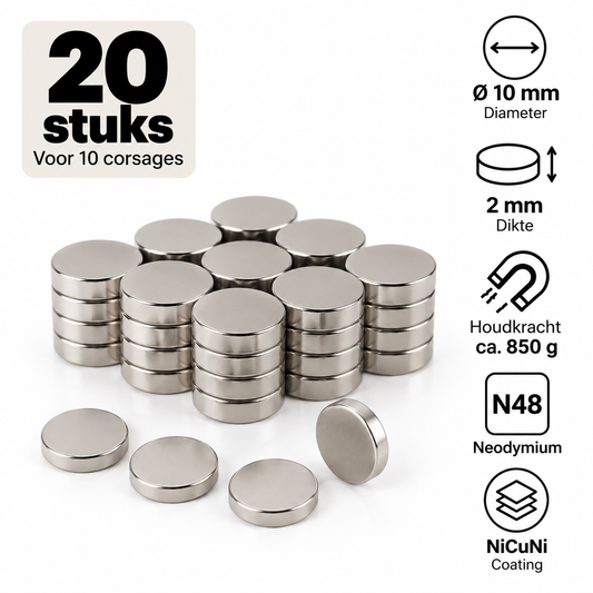 Korsagemagnete Ø 10 x 2 mm – Set für 10 Ansteckblumen