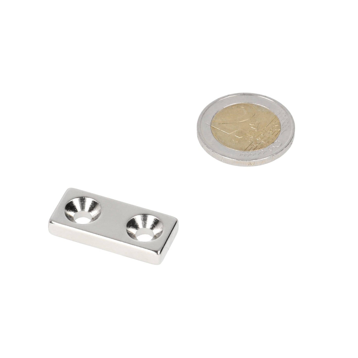 Neodymium Blokmagneet met boor-/verzinkgat (2x) 30 x 13,5 x 5 mm N48 NiCuNi Noord Pool - Magnetenspecialist Import & Export B.V.