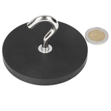 Neodymium Haakmagneet Ø 88 x 8 mm N40 stalen pot Rubber ommantelde magneten M8 - Magnetenspecialist Import & Export B.V.