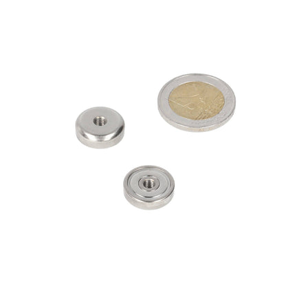 Neodymium Potmagneet Ø16 x 5 mm N40 NiCuNi inwendig schroefdraad M4 - Magnetenspecialist Import & Export B.V.