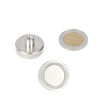 Neodymium Potmagneet Ø25 x 7 mm N40 NiCuNi draadbus M4 - Magnetenspecialist Import & Export B.V.