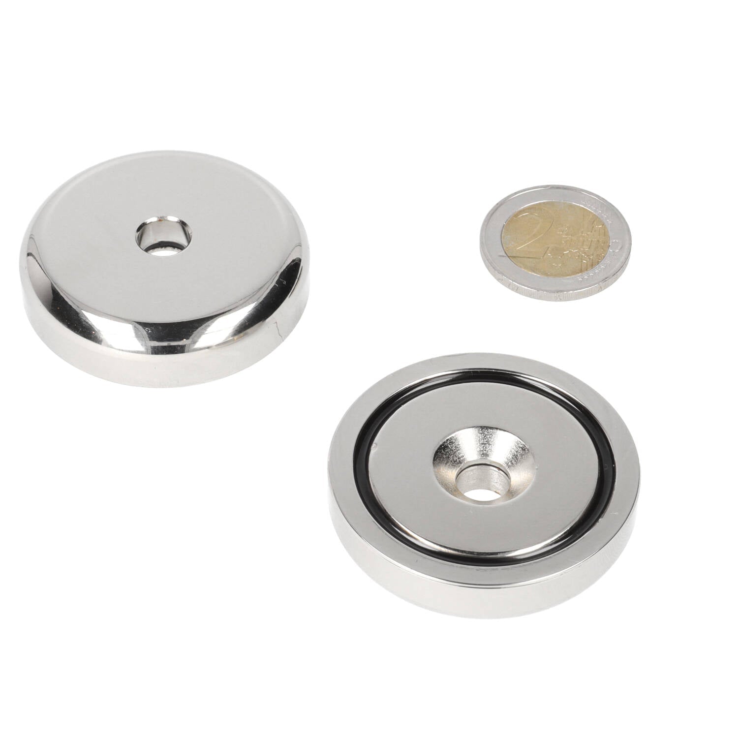 Neodymium Potmagneet Ø48 x 10,5 mm N40 NiCuNi boor-/verzinkgat - Magnetenspecialist Import & Export B.V.