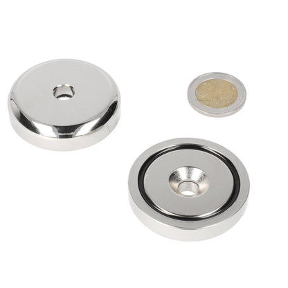Neodymium Potmagneet Ø48 x 10,5 mm N40 NiCuNi boor-/verzinkgat - Magnetenspecialist Import & Export B.V.