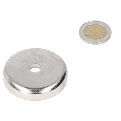 Neodymium Potmagneet Ø48 x 10,5 mm N40 NiCuNi boor-/verzinkgat - Magnetenspecialist Import & Export B.V.