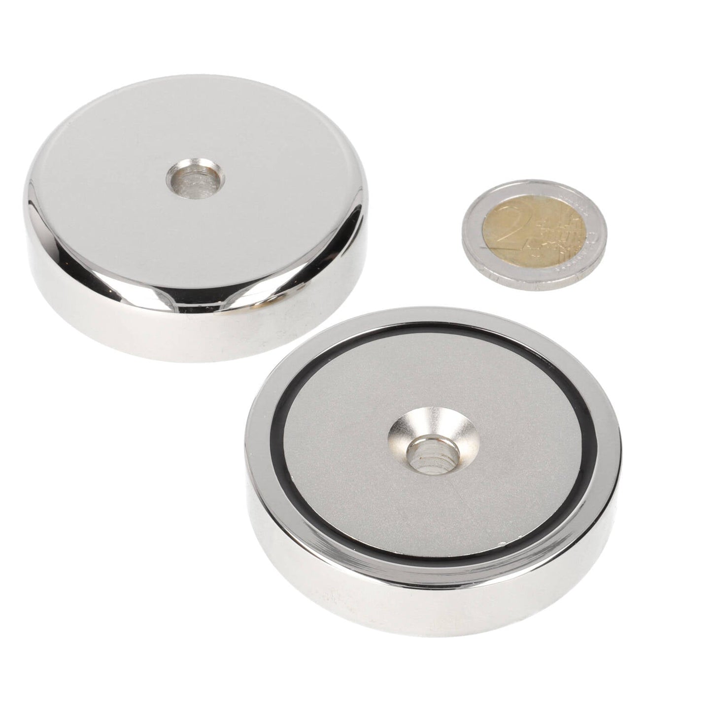 Neodymium Potmagneet Ø60 x 15 mm N40 NiCuNi boor-/verzinkgat - Magnetenspecialist Import & Export B.V.