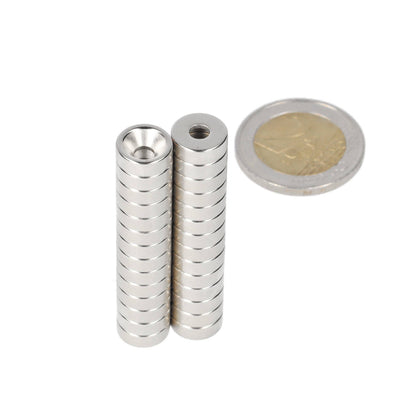 Neodymium Ringmagneet Ø10 x Ø7,1 x 3,5 mm N35 NiCuNi met boor-/verzinkgat Noordpool - Magnetenspecialist Import & Export B.V.