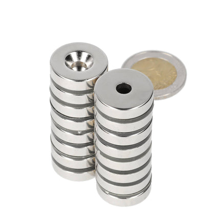 Neodymium Ringmagneet Ø20 x Ø9,8 x 5 mm N35 NiCuNi met boor-/verzinkgat Noordpool - Magnetenspecialist Import & Export B.V.
