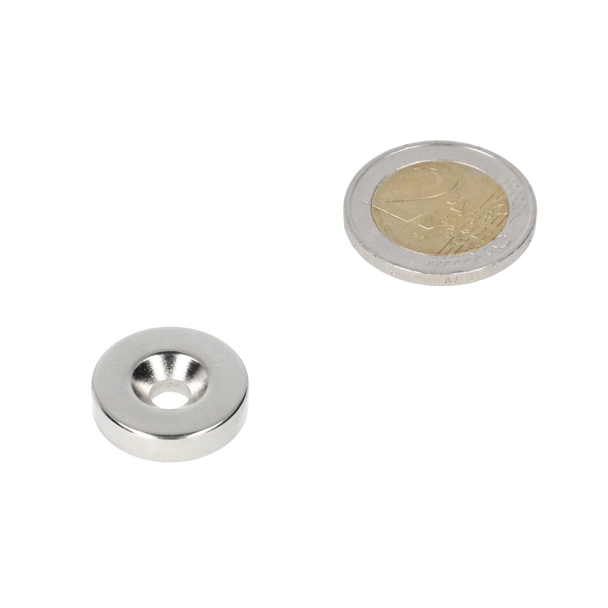 Neodymium Ringmagneet Ø20 x Ø9,8 x 5 mm N35 NiCuNi met boor-/verzinkgat Noordpool - Magnetenspecialist Import & Export B.V.