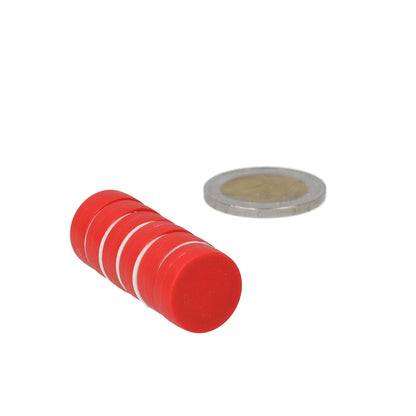 Neodymium Schijfmagneet ø16 x 6 mm N45 kunststof coating (Rood) - Magnetenspecialist Import & Export B.V.