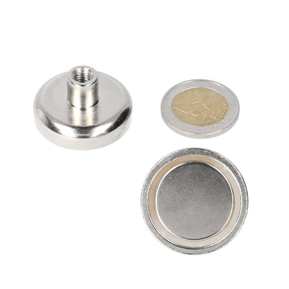 Neodymium Potmagneet Ø32 x 8 mm N40 NiCuNi draadbus M6 - Magnetenspecialist Import & Export B.V.
